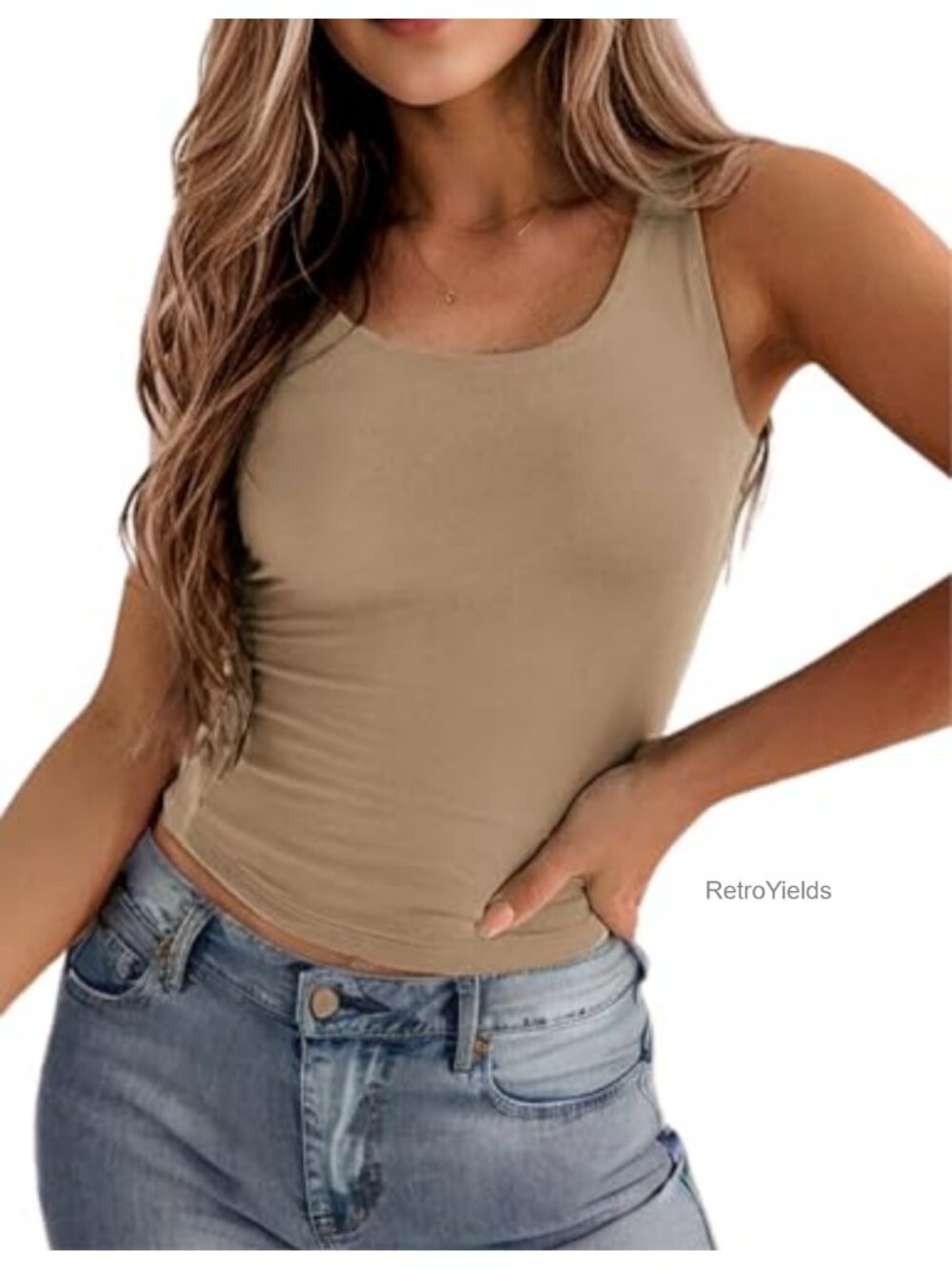 Double Lined Square Neck Tank Top Sleeveless Basic Crop Top